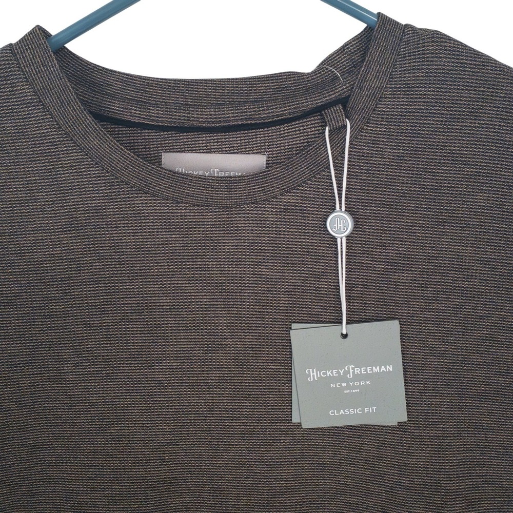 Hickey Freeman Mens Brown Black Micro Stripe Cotton T-Shirt Classic Fit Medium